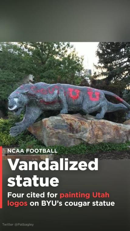 Four cited after allegedly painting Utah logos on BYU's cougar statue