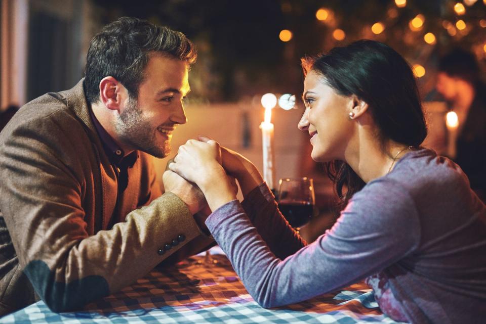 <p>When he's sitting across from you at dinner, he's not on his phone or glancing elsewhere. He's looking you right in the eyes, attentively listening to everything you have to say. According to <a href="https://blogs.scientificamerican.com/guest-blog/learning-the-look-of-love-that-sly-come-hither-stare/" rel="nofollow noopener" target="_blank" data-ylk="slk:research;elm:context_link;itc:0;sec:content-canvas" class="link ">research</a> by psychologist Zick Rubin, couples who are deeply <a href="https://www.womansday.com/relationships/dating-marriage/a22774536/signs-of-loveless-unhappy-marriage/" rel="nofollow noopener" target="_blank" data-ylk="slk:in love;elm:context_link;itc:0;sec:content-canvas" class="link ">in love</a> with each other look at each other 75 percent of the time, while regular people conversing only look at one another 30-60 percent of the time. In other words, strong eye contact shows that he's truly interested in everything you have to say.<br></p>