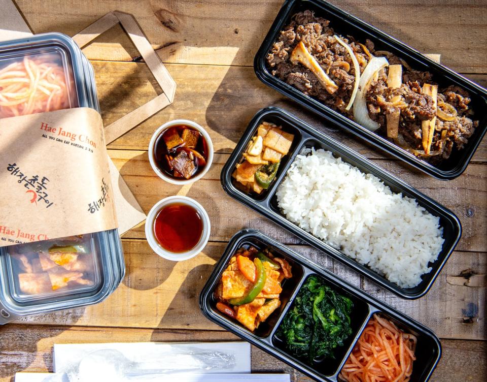 The bulgolgi takeout meal from Hae Jang Chon in Koreatown.