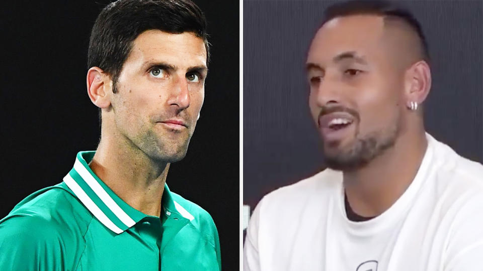 Novak Djokovic and Nick Kyrgios' feud has continued, with Kyrgios puzzled as to why Djokovic respects him on the court, but not off it. Pictures: Getty Images/Wide World of Sports