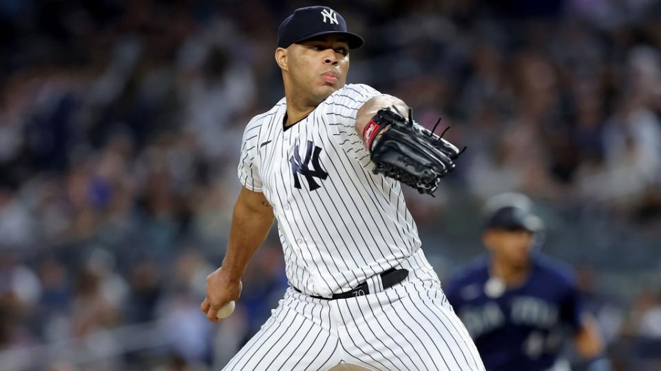 Jun 21, 2023; Bronx, New York, USA; New York Yankees relief pitcher Jimmy Cordero (70) pitches against Seattle Mariners during the sixth inning at Yankee Stadium.