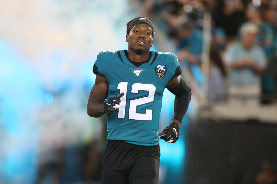 JACKSONVILLE, FL - SEPTEMBER 19: Jacksonville Jaguars Wide Receiver Dede Westbrook (12) during the game between the Tennessee Titans and the Jacksonville Jaguars on September 19, 2019 at TIAA Bank Field in Jacksonville, Fl. (Photo by David Rosenblum/Icon Sportswire via Getty Images)