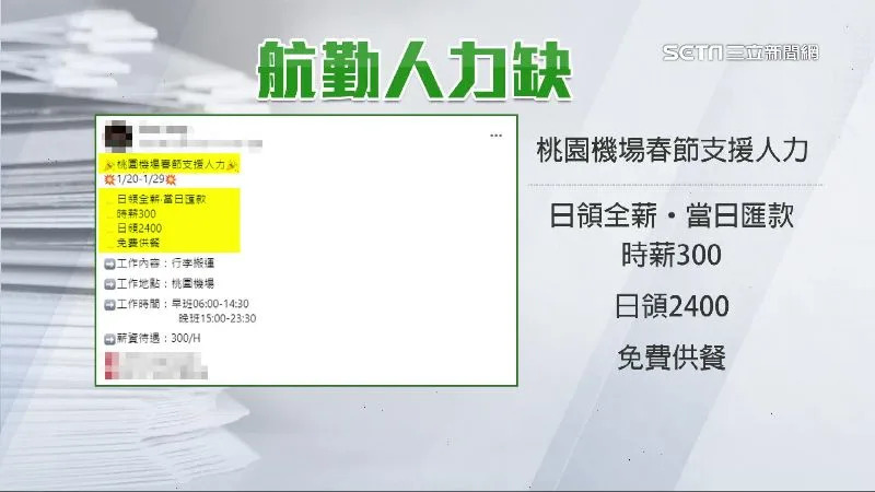 去年底早有人在網路發布徵才訊息，春節臨時支援人力，時薪300，日領2400元。