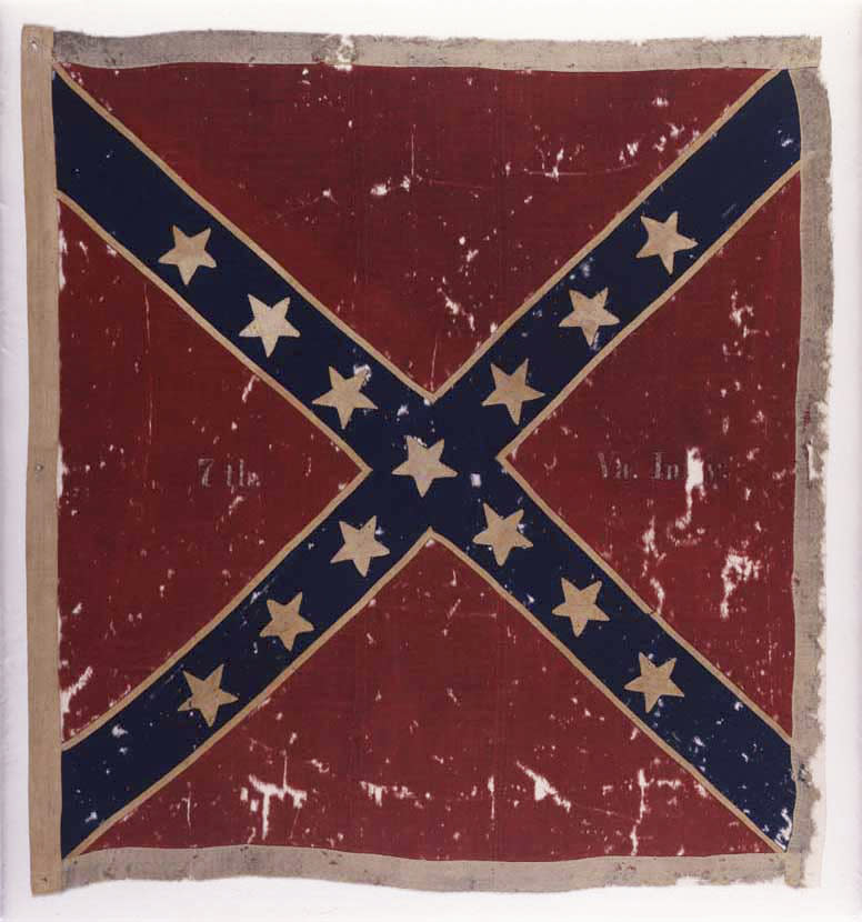 This image provided by the Museum of the Confederacy shows the Confederate flag of the 7th Virginia Infantry Army of Northern Virginia Obverse captured at the Battle of Gettysburg, Pa.,, in July 1863 by the 82nd New York Infantry. The flag will be part of an exhibit at the The Museum of the Confederacy “Gettysburg: They walked through blood” on May 11 to commemorate the 150th anniversary of the Battle of Gettysburg. (AP Photo/The Museum of the Confederacy, Katherine Wetzel)