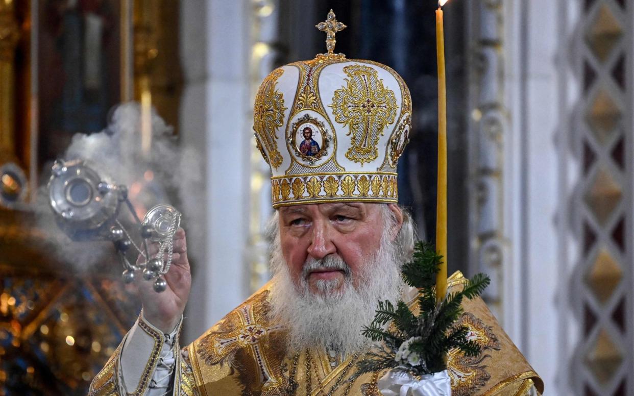 (FILES) In this file photo taken on January 6, 2022, Russian Patriarch Kirill celebrates a Christmas service at the Christ the Savior cathedral in Moscow. - The European Commission has proposed sanctioning the head of the Russian Orthodox Church, Patriarch Kirill, in the latest wave of economic measures against Russia that also includes a phased-in oil import ban, according to a document seen by AFP on May4, 2022. (Photo by Kirill KUDRYAVTSEV / AFP) (Photo by KIRILL KUDRYAVTSEV/AFP via Getty Images) - Kirill KUDRYAVTSEV / AFP/ 