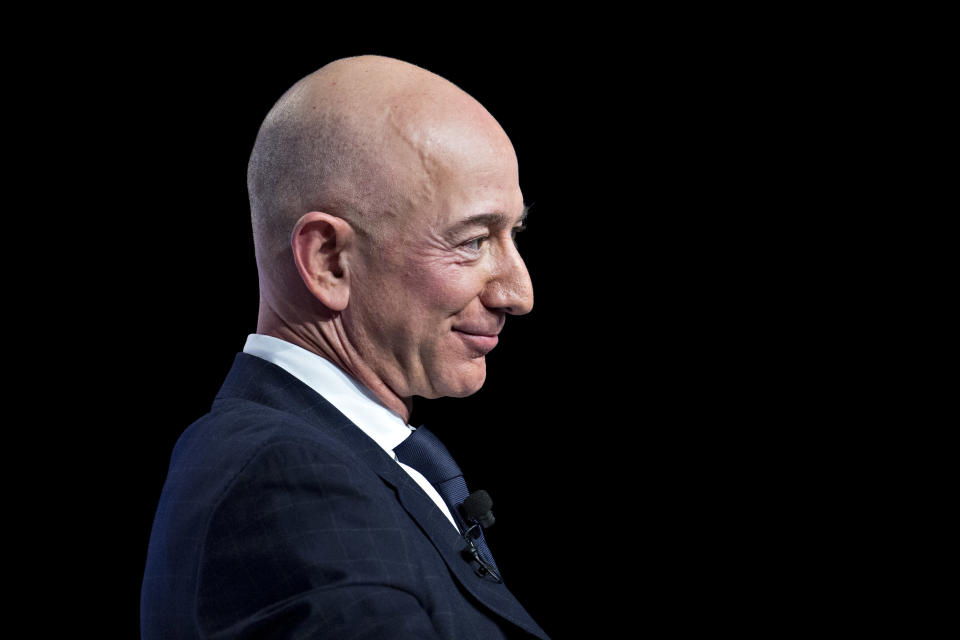 Jeff Bezos, founder and chief executive officer of Amazon.com Inc., listens during a discussion at the Air Force Association’s Air, Space and Cyber Conference in National Harbor, Maryland, U.S., on Wednesday, Sept. 19, 2018. (Photo: Andrew Harrer/Bloomberg via Getty Images)