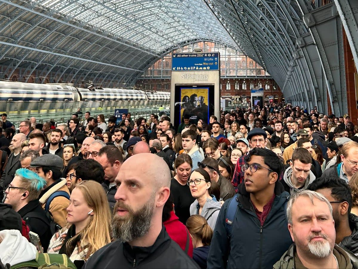 Thousands of passengers were stuck in ‘chaotic’ queues at London St Pancras (@RooPritchard/Twitter/PA Wire)