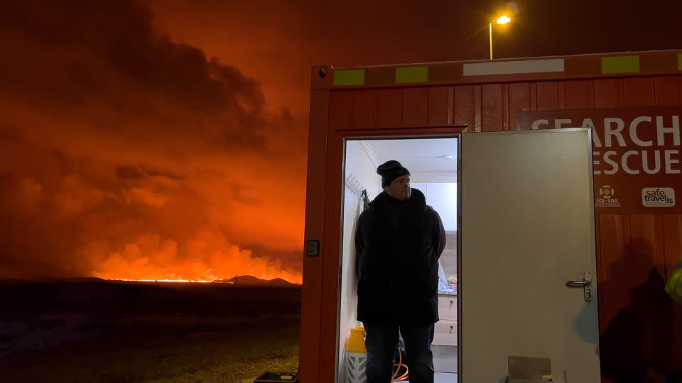 A volcano erupts on the Reykjanes Peninsula near the power station on December 18, 2023 north of Grindavik, Iceland. - Micah Garen/Getty Images