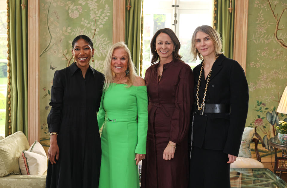 LONDON, ENGLAND - APRIL 11: (L to R) Kenya Hunt, Editor-in-Chief of ELLE UK, Jane D. Hartley, United States Ambassador to the United Kingdom, CEO of the British Fashion Council Caroline Rush and Gabriela Hearst attend a reception and panel discussion on the fashion industry's commitment to sustainability, co-hosted by the United States' Ambassador to the United Kingdom, Jane Hartley, and Hearst, at the American Ambassador's Residence on April 11, 2024 in London, England. Photo by Dave Benett