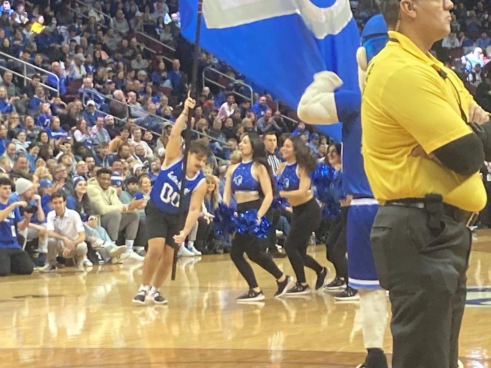 'Flagman' on the way to a season-best 16 laps during a timeout in Seton Hall's win over Marquette