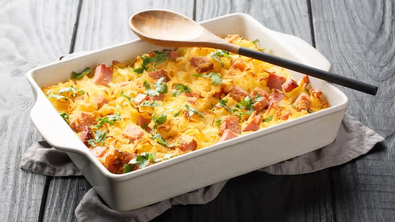 Casserole with various toppings