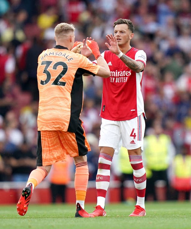 Aaron Ramsdale (left) and Ben White celebrate Arsenal's win