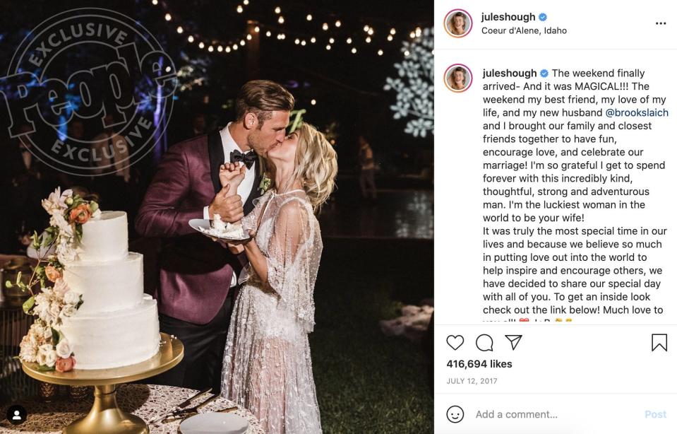 Julianne Hough wore a Marchesa dress for her wedding reception.