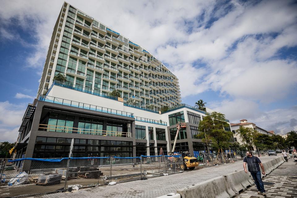 Construction continues on Related Companies' The Laurel, a new apartment building in The Square on March 7, 2024, in downtown West Palm Beach, Fla.