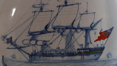 A ship bowl, entitled 'Success to the Dobson' is seen at the International Slavery Museum in Liverpool