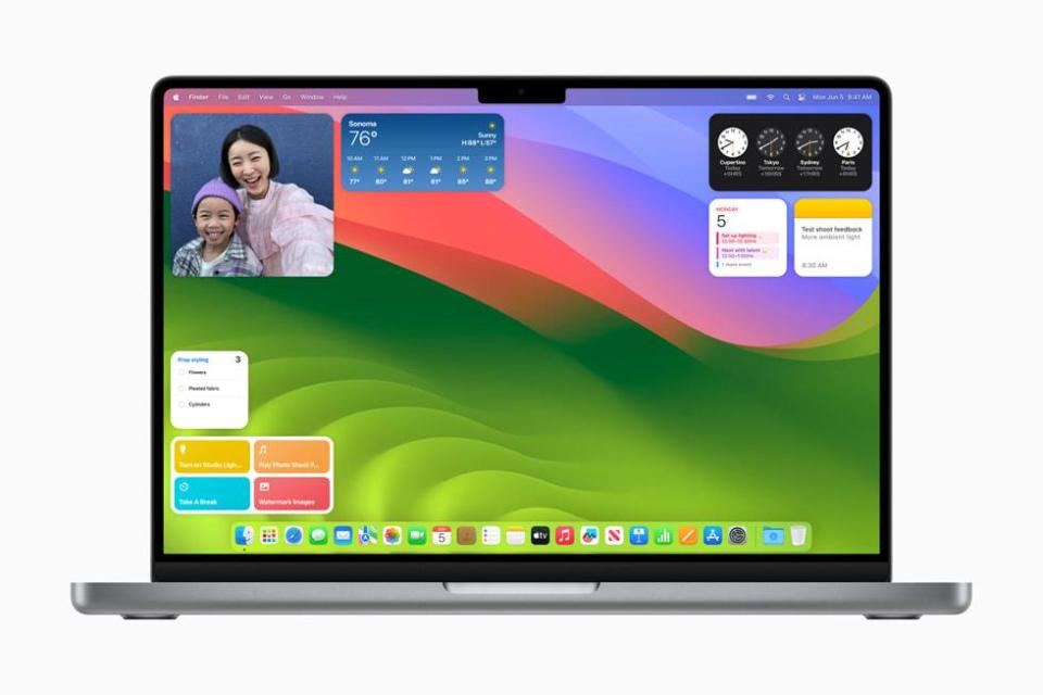 macOS Sonoma可在桌面加入更多小工具，提升便利性。（圖／翻攝自蘋果官網）