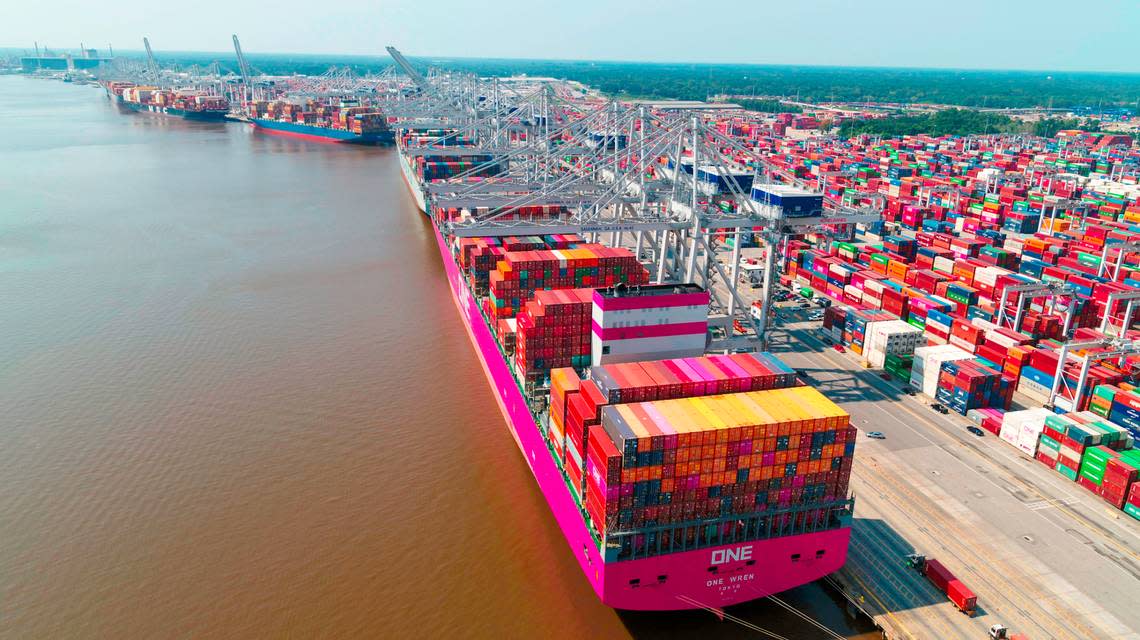 The 14,000-TEU ONE Wren and five other vessels call on the 1,345-acre Garden City Terminal at the Port of Savannah.