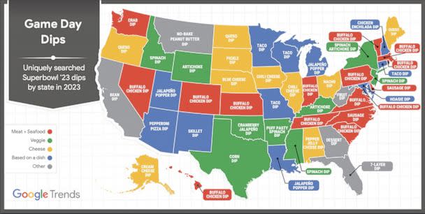 PHOTO: A map of most-searched game day dips. (Google Trends)