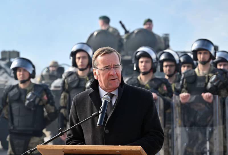 German Minister of Defense Boris Pistoriusgives a statement after a demonstration at EUFOR Camp Butmir on controlling mass riots and evacuating people from a LOT house with soldiers. Soeren Stache/dpa