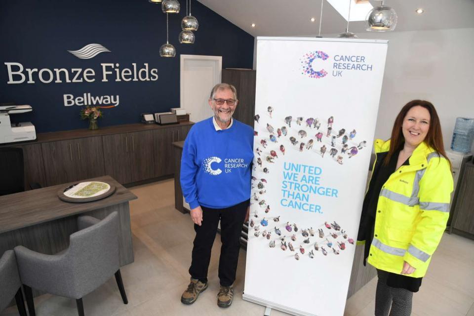 East Anglian Daily Times: David Cianciola, co-event chair of Relay For Life Bury St Edmunds, meets Bellway's Rhiannon Jones at the company’s Bronze Fields 