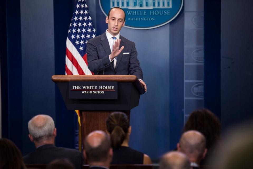 WASHINGTON, DC – AUGUST 2: Senior Adviser Stephen Miller speaks during a press briefing at the White House in Washington, DC on Wednesday, Aug 02, 2017. (Photo by Jabin Botsford/The Washington Post via Getty Images)
