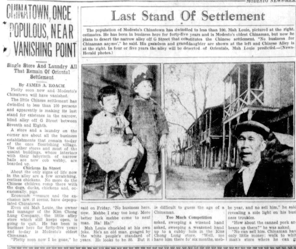 An article about the state of Modesto’s Chinatown from Jan. 18, 1929 published in the Modesto Bee.