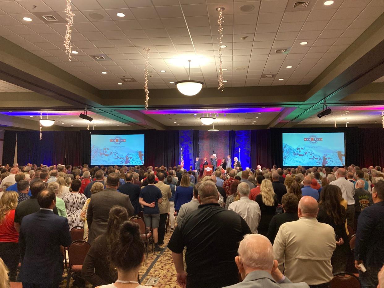 Republicans gather to nominate general election candidates at the Watertown Event Center on June 25, 2022. A record number of delegates turned out for the convention.