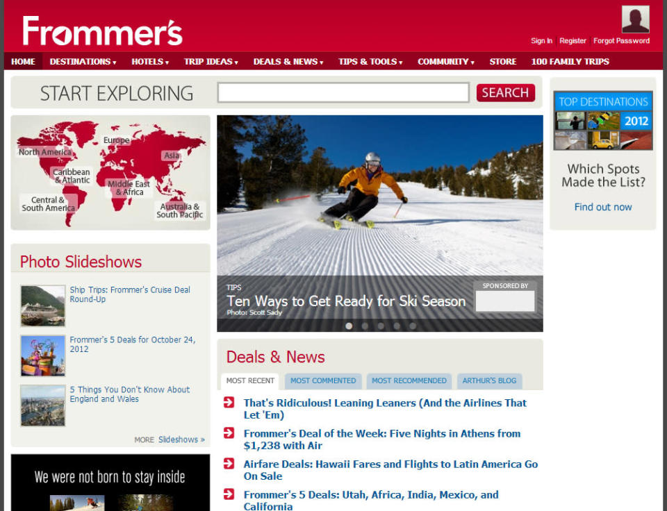 <b>6. Frommer’s.</b> Nacida como una editorial de revistas y guías, la página ahora también ofrece contratación de servicios. Igual, las lecturas son muy atractivas. <b>frommers.com</b>