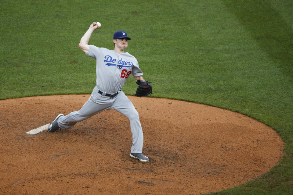 Los Angeles Dodgers starting pitcher Ross Stripling pitches during the fifth inning of a baseball game against the Philadelphia Phillies, Thursday, July 18, 2019, in Philadelphia. (AP Photo/Matt Slocum)