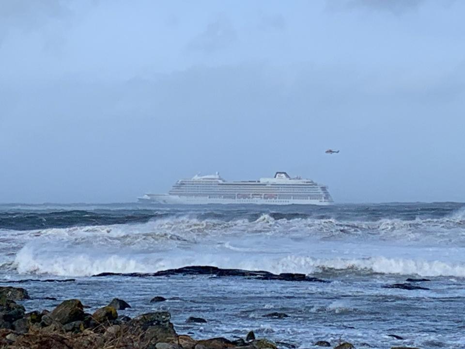 The cruise ship Viking Sky is pictured on March 23, 2019 near the west coast of Norway at Hustadvika near Romsdal.  / Credit: ROAR LANGE/AFP/Getty Images