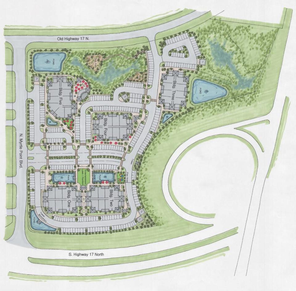 An aerial layout of the Exchange at Sunset Grove, a new luxury apartment complex expected to be built in North Myrtle Beach.