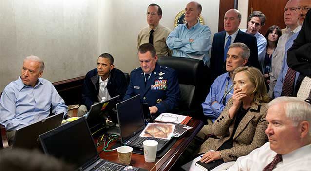 President Barack Obama, Vice President Joe Biden, Secretary of State Hillary Clinton and members of the national security team receive an update on the mission against Osama bin Laden in the Situation Room of the White House May 1, 2011 in Washington, DC. Obama later announced that the United States had killed Bin Laden in an operation led by US Special Forces at a compound in Abbottabad, Pakistan. Photo: Pete Souza/The White House via Getty Images