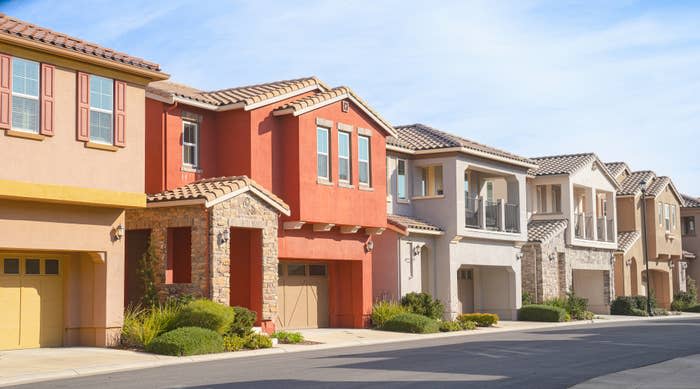 Townhouses in a row on a residential street