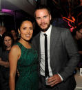LOS ANGELES, CA - JUNE 25: Actress Salma Hayek (L) and actor Taylor Kitsch pose at the after party for the premiere of Universal Pictures' "Savages" at the Armand Hammer Museum on June 25, 2012 in Los Angeles, California. (Photo by Kevin Winter/Getty Images)