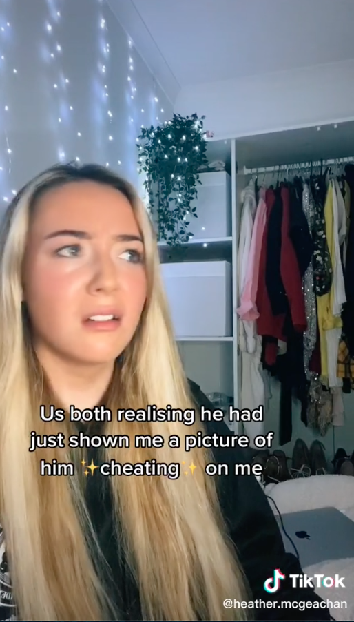 Woman finding out her boyfriend is cheating on her