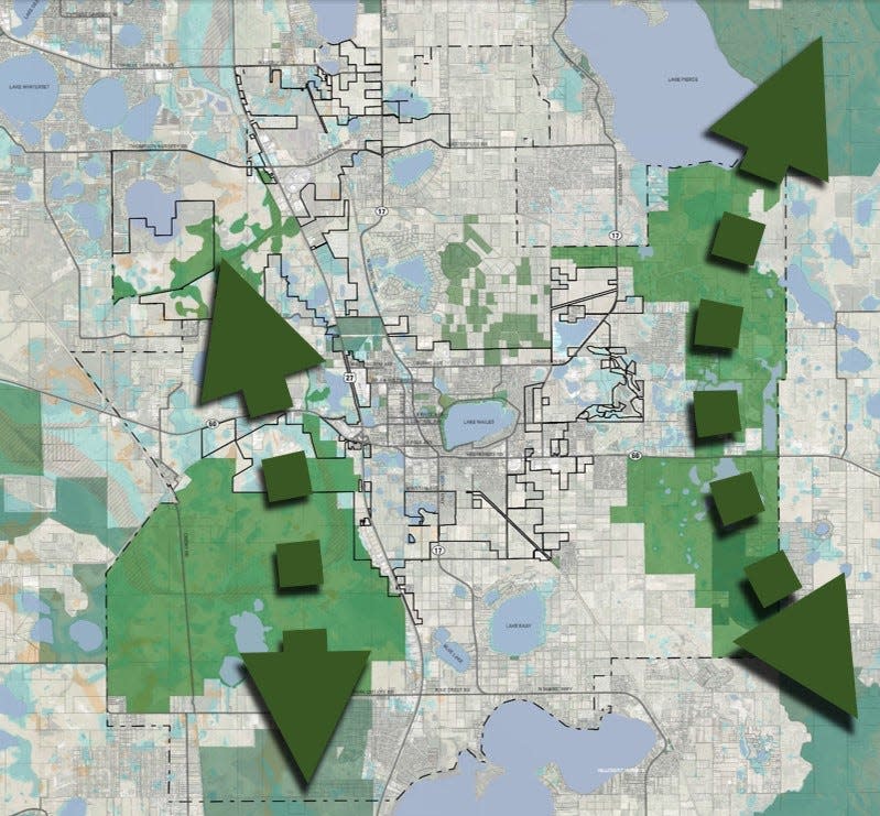 A map from the Lake Wales Envisioned plan shows potential green corridors around the city.