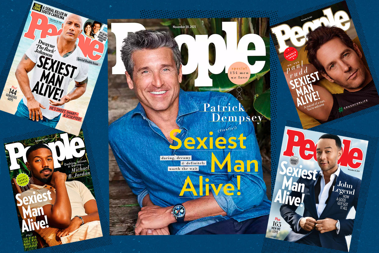 A glimpse inside some of People's Sexiest Men Alive covers featuring Dwayne Johnson, shot by Jeff Lipsky; Patrick Dempsey, shot by Carter Smith; Paul Rudd, shot by Alexei Hay; John Legend, shot by Dough Inglish; and Michael B. Johnson, shot by Joshua Kissi. (Courtesy People magazine) 