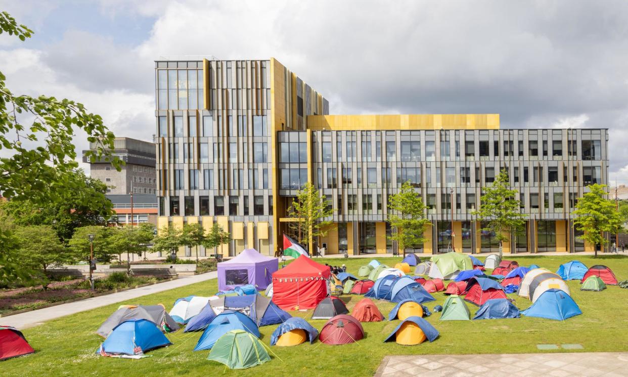 <span>Activists – seen here at Birmingham university in May – were told by the court there were ‘other ways’ to protest.</span><span>Photograph: Stephen McCorkell/Alamy</span>