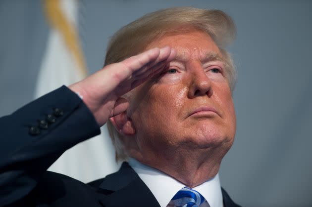 Former President Donald Trump salutes during a Change of Command ceremony in 2018. (Photo: SAUL LOEB via Getty Images)