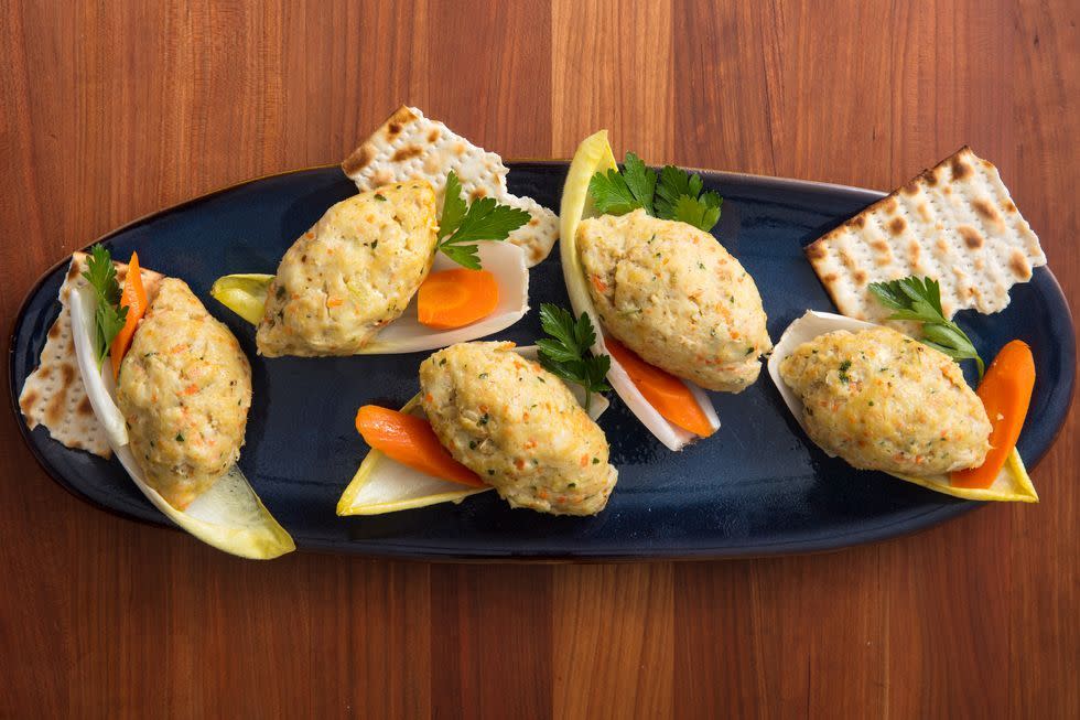 a close up of gefilte fish appetizers