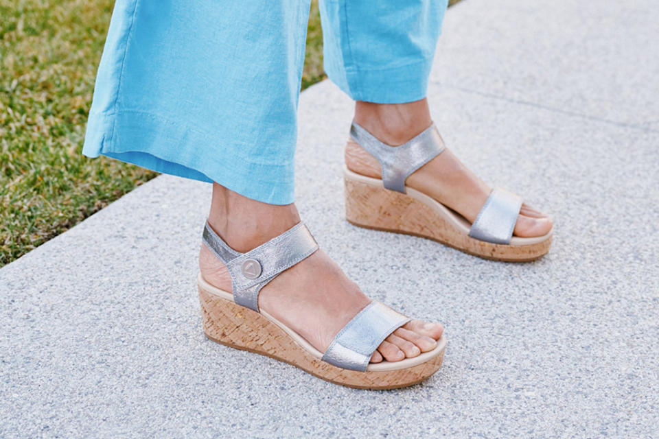 Abeo Cora cork wedge sandal with adjustable instep and forestep straps, and a built-in orthotic footbed. - Credit: Courtesy of Abeo