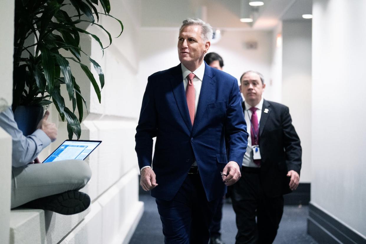 Rep. Kevin McCarthy leaves a House Republican Conference meeting at the US Capitol on Dec. 5, 2023. <a href="https://www.gettyimages.com/detail/news-photo/rep-kevin-mccarthy-r-calif-leaves-a-meeting-of-the-house-news-photo/1827750414?adppopup=true" rel="nofollow noopener" target="_blank" data-ylk="slk:Tom Williams/CQ-Roll Call, Inc via Getty Images;elm:context_link;itc:0;sec:content-canvas" class="link ">Tom Williams/CQ-Roll Call, Inc via Getty Images </a>