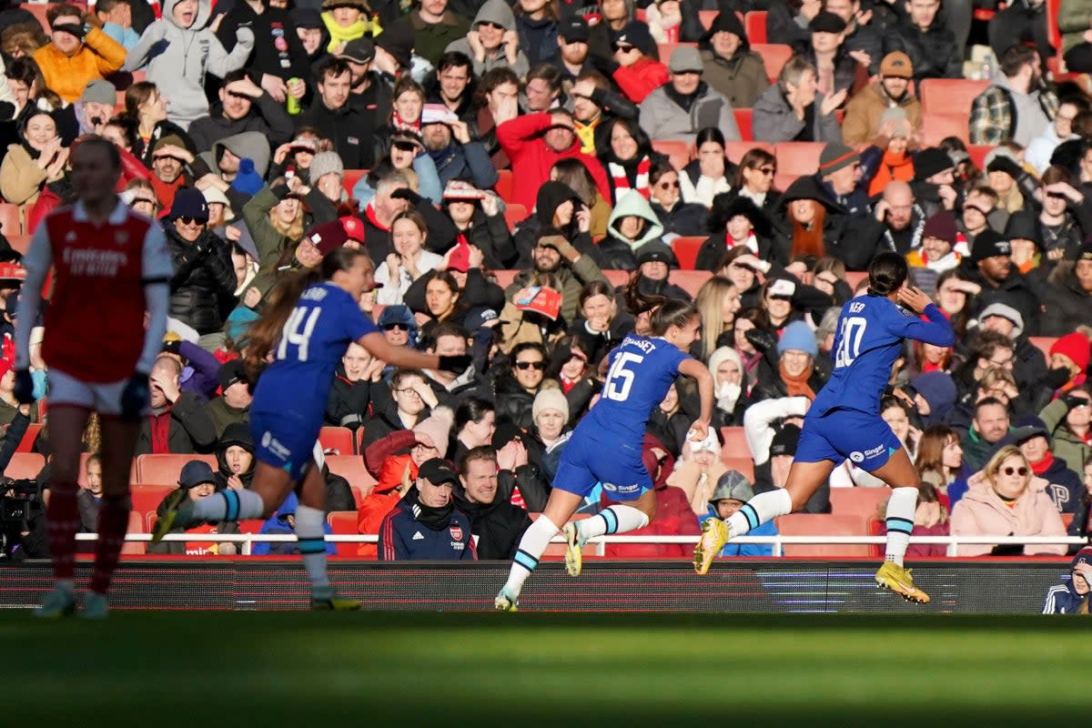 Sam Kerr (right) struck at the death to snatch a point for Chelsea (Tim Goode/PA) (PA Wire)