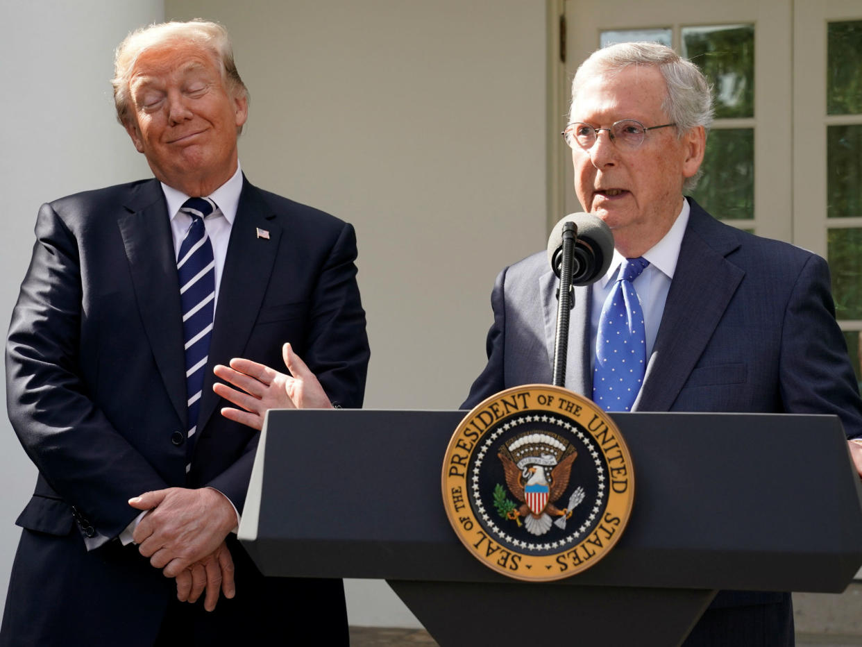 Mitch McConnell speaks to the media with U.S. President Donald Trump at his side in the Rose Garden of the White House in Washington on October 16, 2017: REUTERS/Yuri Gripas