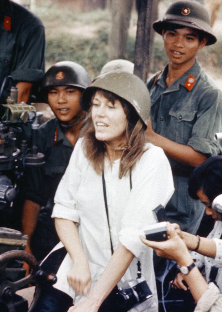 Fonda behind a North Vietnamese anti-aircraft gun 1972 – the image that gave rise to the nickname Hanoi Jane
