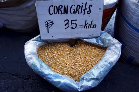 Locally manufactured corn grits for animal feed is pictured at a local market in Manila, Philippines February 16, 2016. REUTERS/Erik De Castro