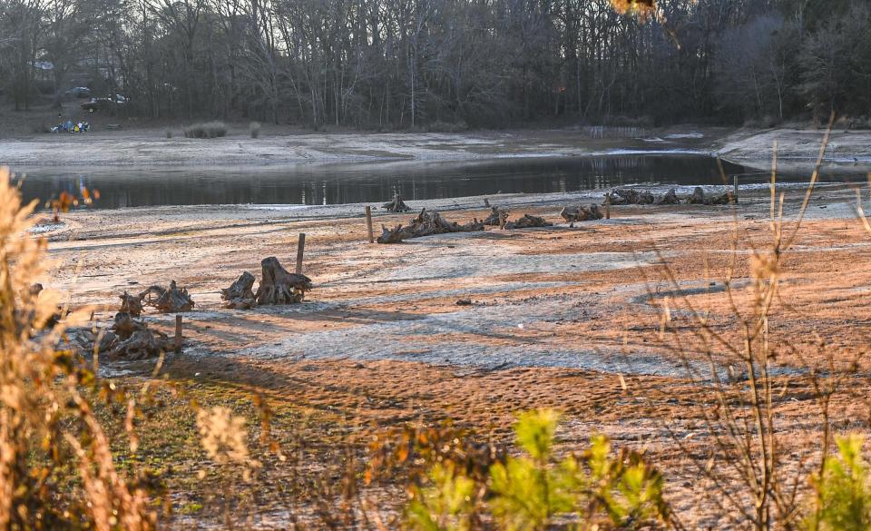 Lake Hartwell level lower than previous months, as the drought is rated as severe drought (D2) according to the U.S. Drought Monitor, Friday, December 22, 2023.