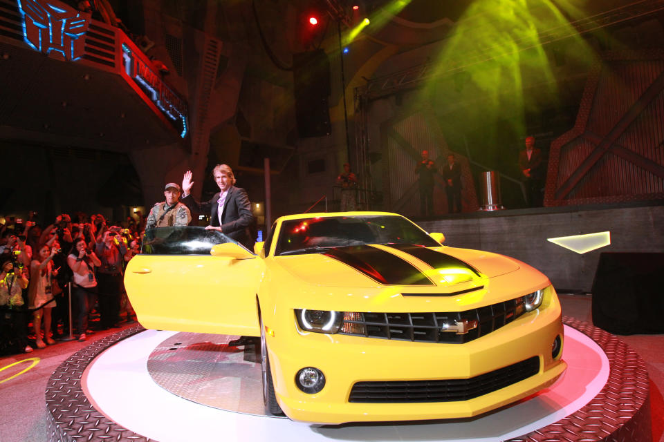 Michael Bay stepping out of the 2010 Chevrolet Camaro. (Photo courtesy of USS)