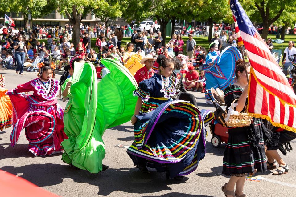 Dancers from the St. George Valet Folklorico perform in the Cinco De Mayo Parade in Stockton.