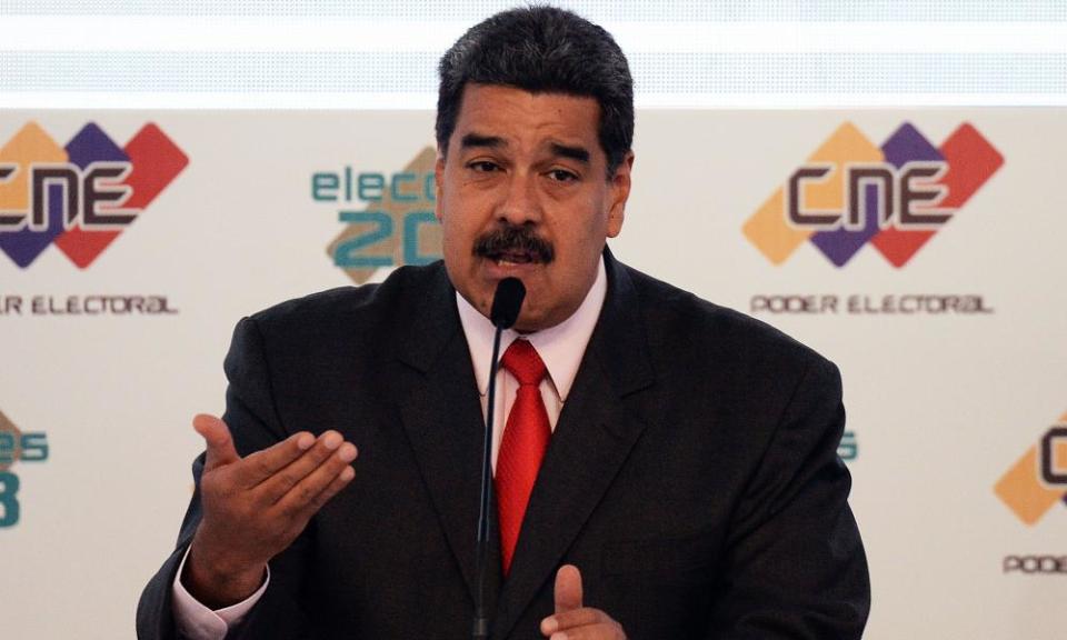 Venezuelan president Nicolás Maduro speaks at the National Electoral Council headquarters in Caracas on 22 May.